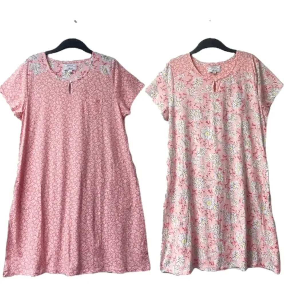 NEW! Carole Hochman Meadow Floral 100% Cotton 2-Pack Sleepshirts Large (Orange) - Picture 1 of 15